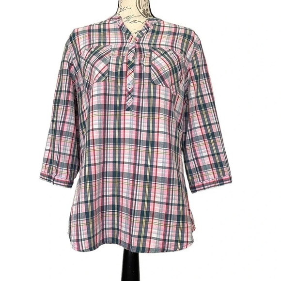 Bit & Bridle Roll Sleeve Plaid Shirt Size Large - Picture 7 of 7
